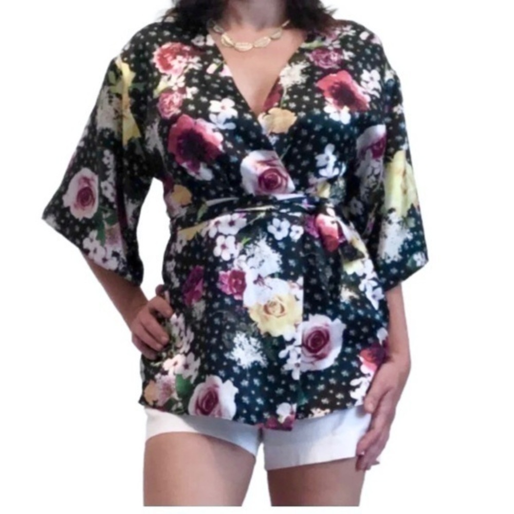 ASOS BLACK FLORAL KIMONO ROBE COVER UP 4